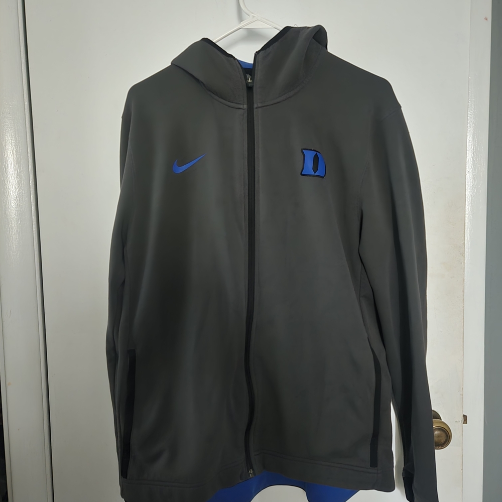 Nike Duke Blue Devils Gray and Blue Men's Jacket Full Zip Dri Fit Lweight Hoodie